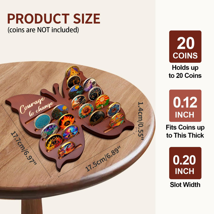 Solid Wood Sobriety Coin Holder Display Case with Courage to Change Design