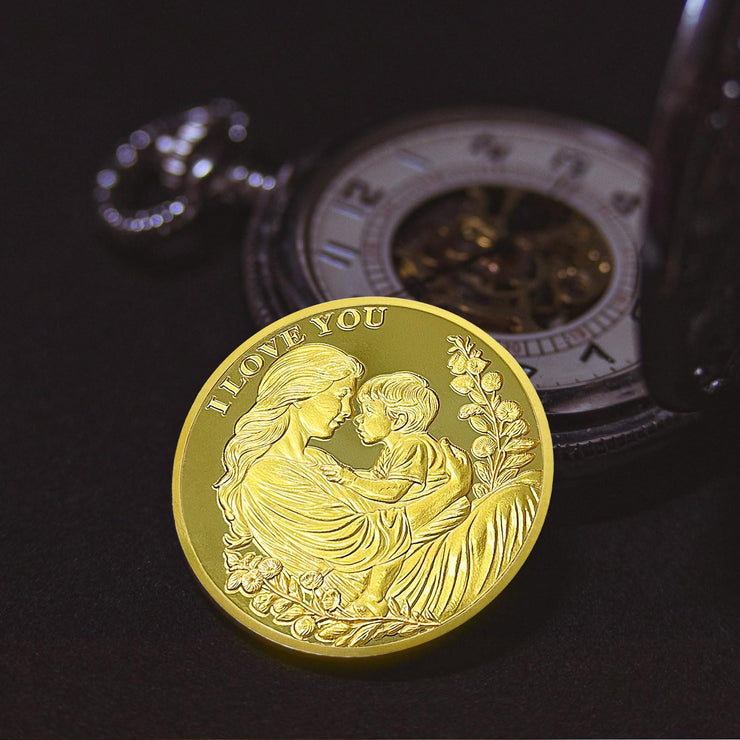 AtSKnSK Ich liebe dich Mama Münze Liebe Ausdrucks Münze Nelken Chips Medaillon Geschenke zum Muttertag Geburtstag Zeichen der Wertschätzung für die Mutter