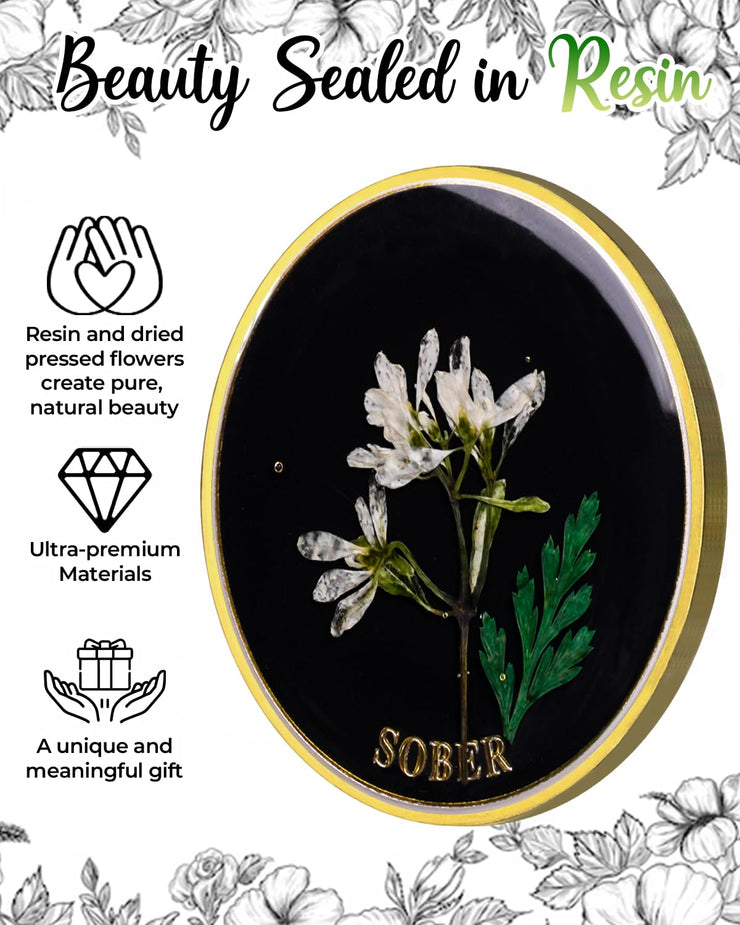 Real Dried Pressed Flowers Handmade Snowdrop Resin Sobriety Coin