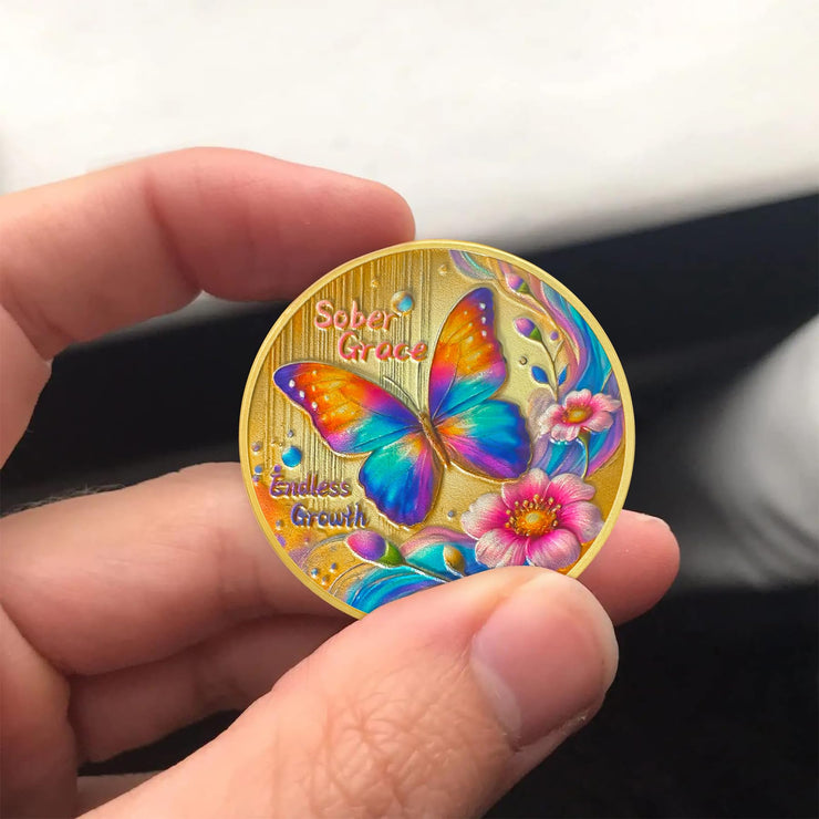 Butterfly Blossom Sobriety Coin
