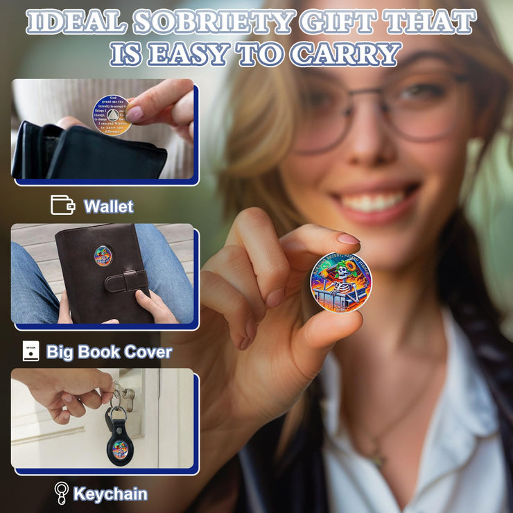 Personalized Reborn in Fire Sunflower Skeleton Sobriety Coin