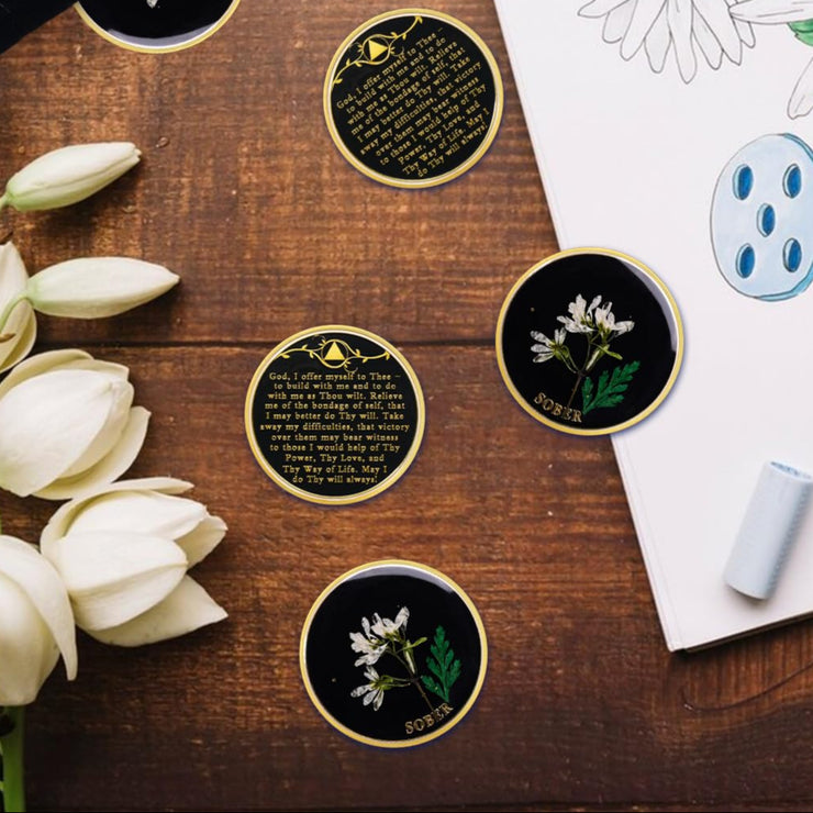 Real Dried Pressed Flowers Handmade Snowdrop Resin Sobriety Coin