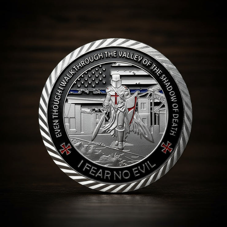United States Policeman Prayer with Thin Blue Line Law Enforcement Challenge Coin