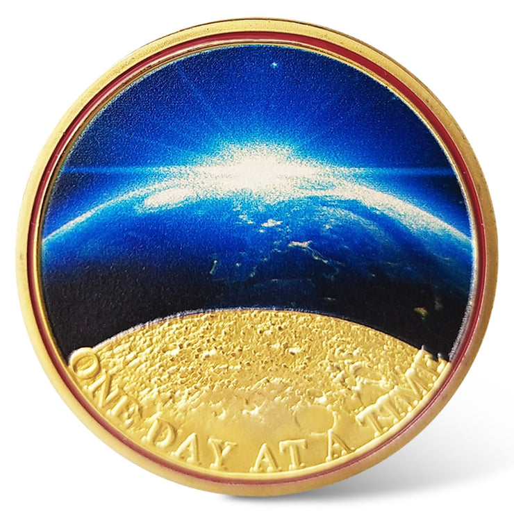 Universe Sun Moon Earth One Day at A Time Sobriety Coin