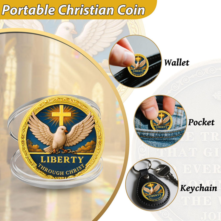 Christian Liberty Challenge Coin with Galatians 5:1 Bible Verse
