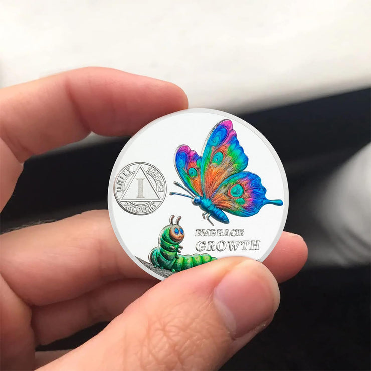 Personalized Cocoon to Butterfly Embrace Growth Sobriety Coin