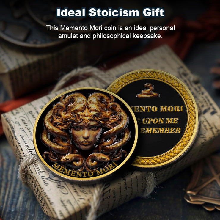 Medusa  Look Upon Me and Remember Memento Mori Skull Challenge Coin