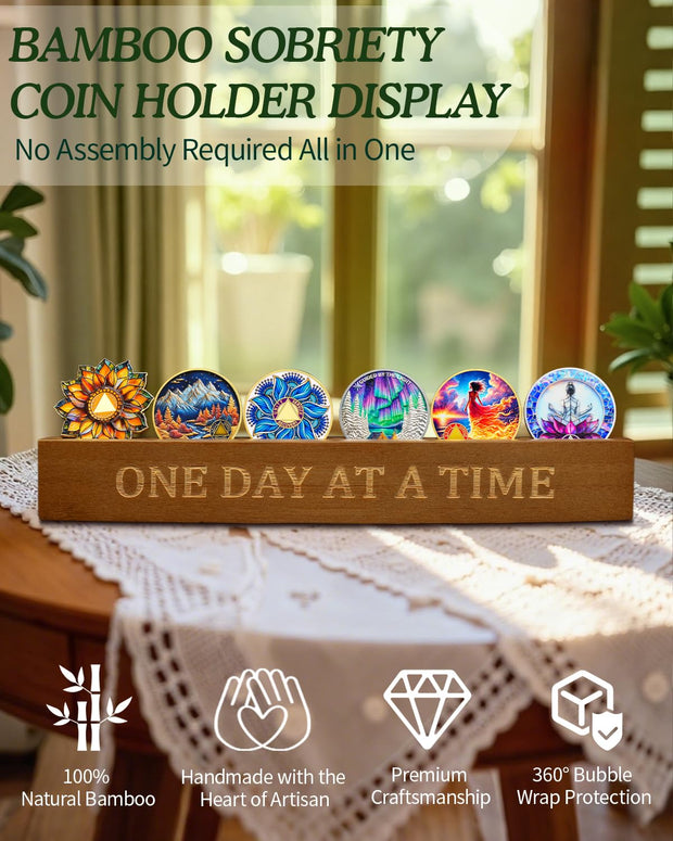 Bamboo Sobriety Coin Holder Display