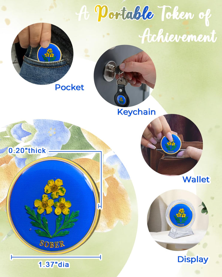 Handmade Daffodil Resin Sobriety Coin
