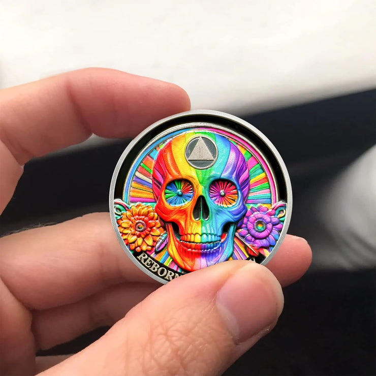 Personalized Double Flower Black Butterfly Sobriety Coin