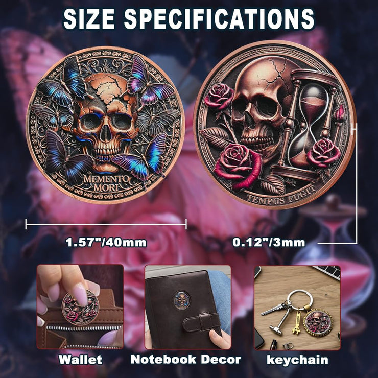 Tempus Fugit Inspirational Stoicism Memento Mori Coin Skull Challenge Coins