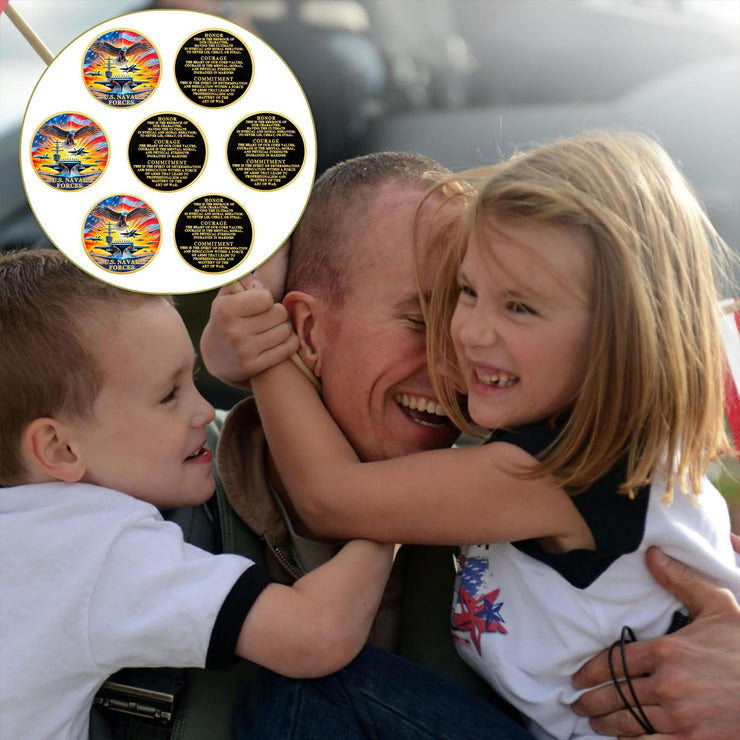 U.S. Naval Forces Veterans Navy Coin with Aircraft Carrier Eagle Military Core Values Tribute