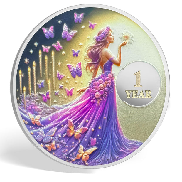 Purple Butterfly Fairy Sobriety Coin