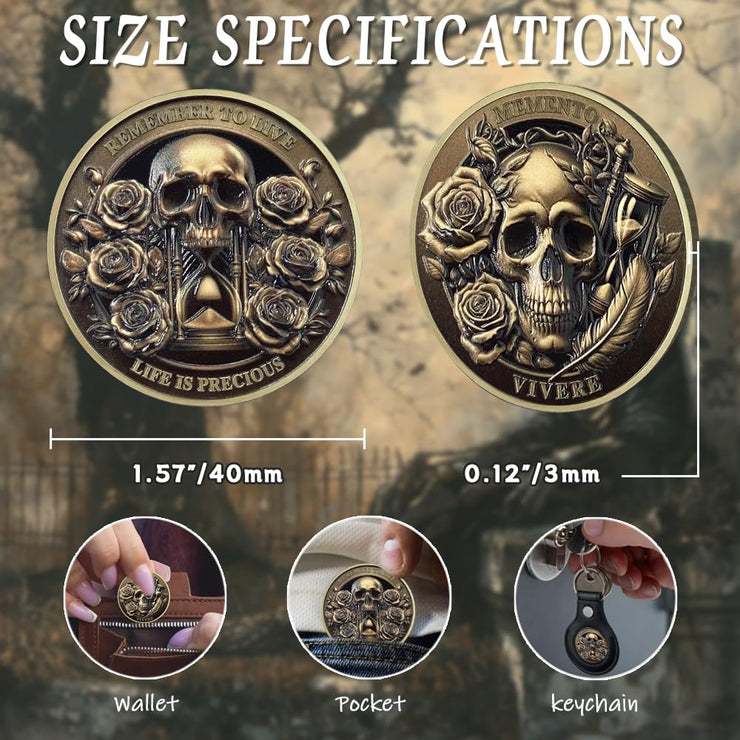 Inspirational Stoicism Memento Skull Challenge Coins