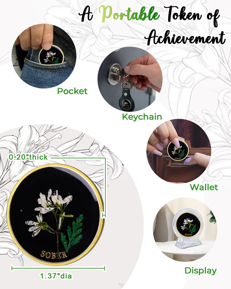 Real Dried Pressed Flowers Handmade Snowdrop Resin Sobriety Coin