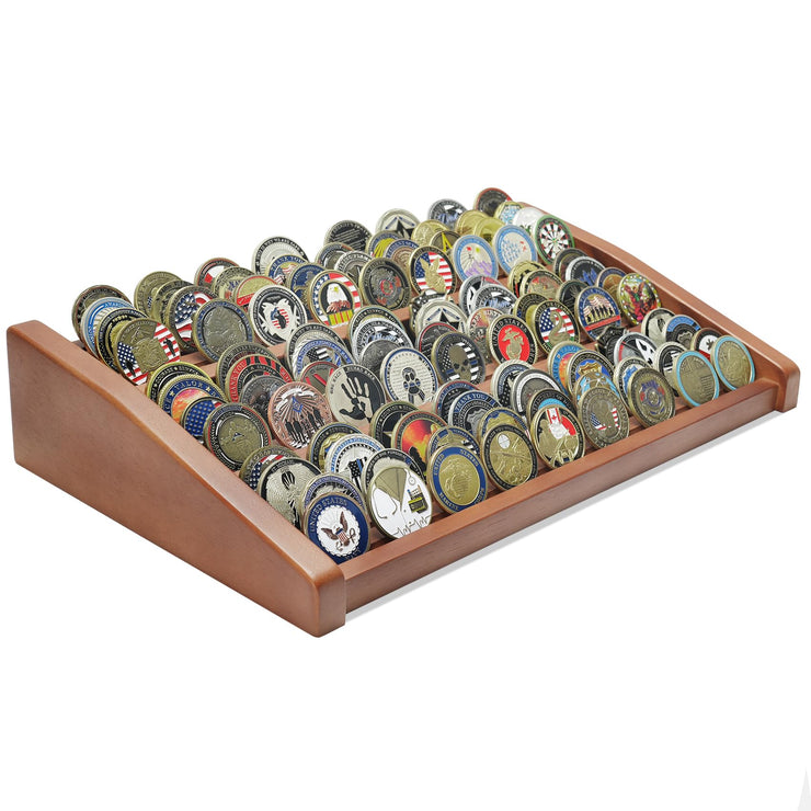 12 Rows Solid Wood  Coin Display Stand Holds 90-100 Coins