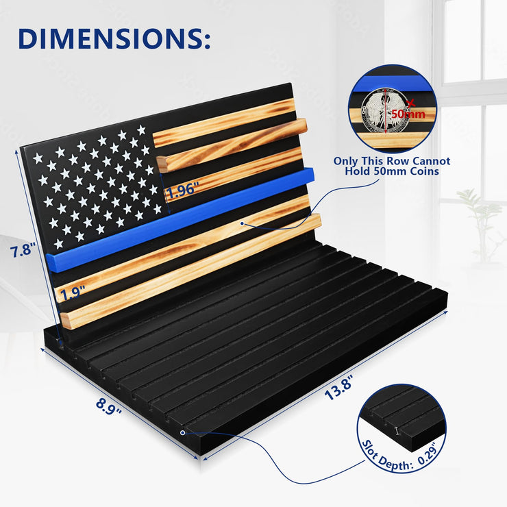 Wooden Removable 11 Rows Challenge Coin Display With American Flag