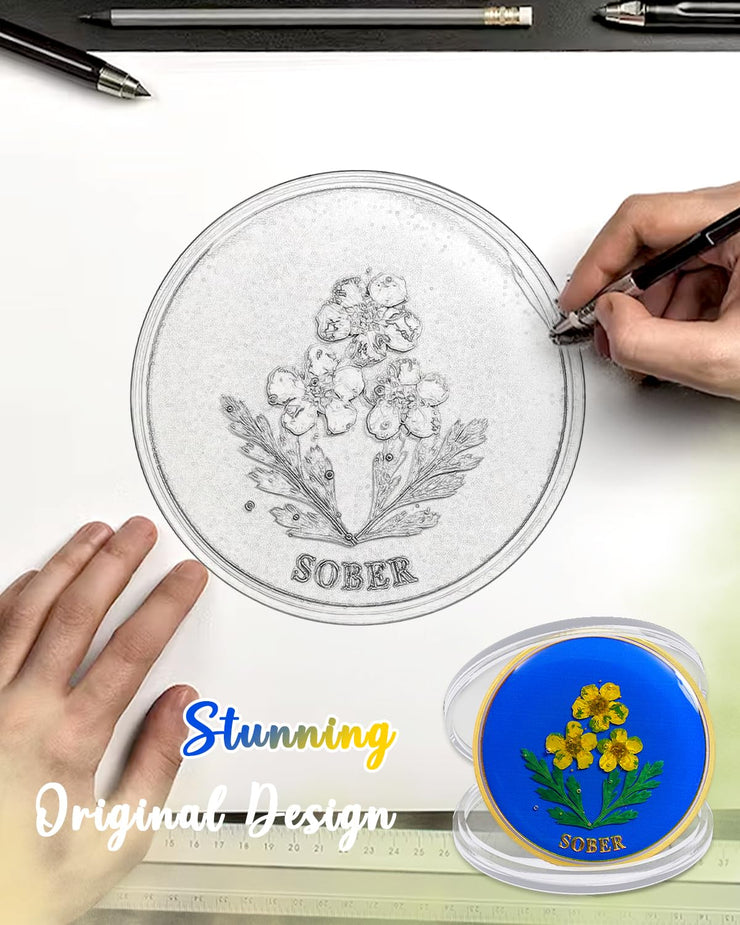 Handmade Daffodil Resin Sobriety Coin