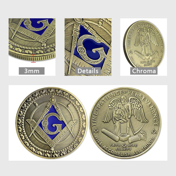 Masonic Square & Compass Freemasonry Angel Master Mason Blue Lodge Challenge Coin