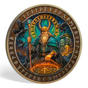 Viking Rune Coin Featuring Odin and Sacred Symbols