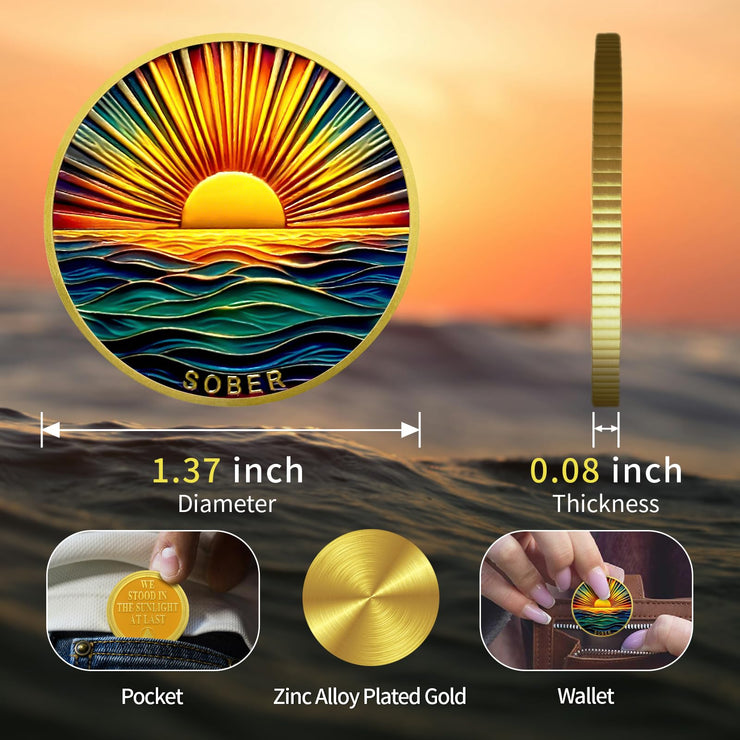 Colourful Sea Gold Sunrise Sobriety Coin