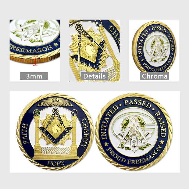 Master Mason Masonic Gift-Faith Hope Charity Gold Plated Proud Freemason Challenge Coin