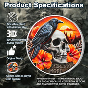 EDC Stoic Reminder Token Sunset & Floral Backgroind Inspiring Life & Death Stoicism Memento Mori Skull Challenge Coins