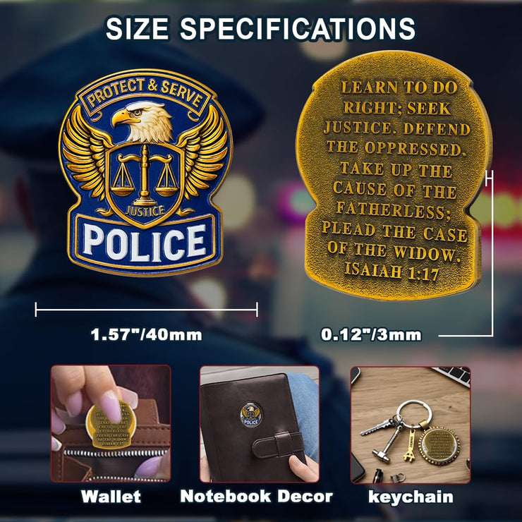 US Police Challenge Coin Scales of Justice-Isaiah 1:17 Bible Verse