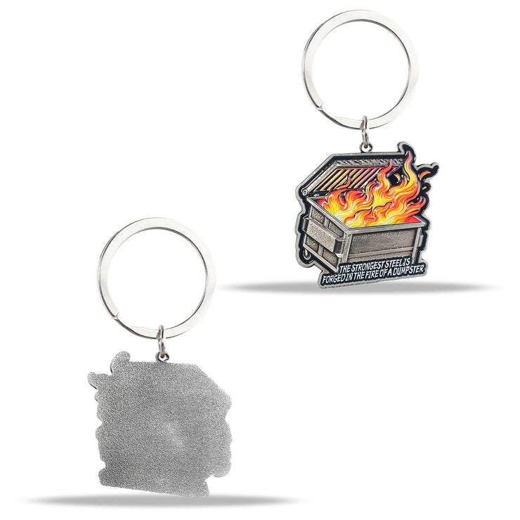 Unique Metal Steel Flame Trash Can Keychain