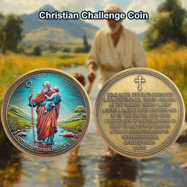 Saint Christopher Christian Challenge Coin with Prayer for Protection