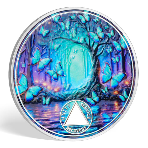 Butterfly Tree Design Serenity Prayer Recovery Coin