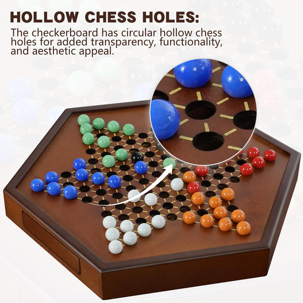 15" Large Upgraded Wooden Chinese Checkers Game Board