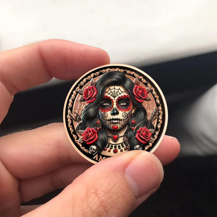 Amor Fati Day of The Dead Inspired Daily Stoic Reminder Memento Challenge Coin