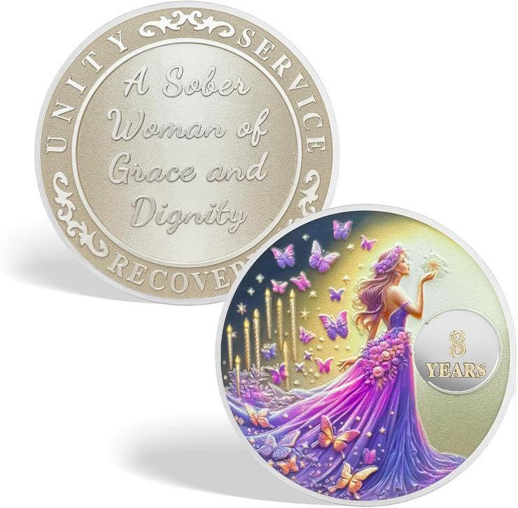 Purple Butterfly Fairy Sobriety Coin
