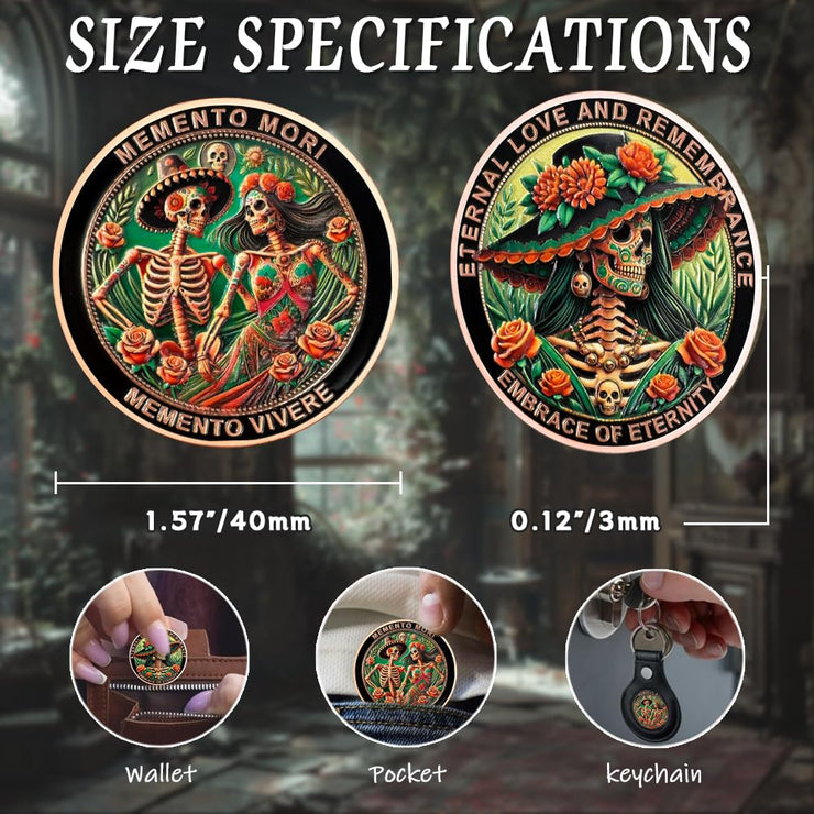 Eternal Love & Remembrance Skeleton Couple Dia de Los Muertos Memento Mori Coin