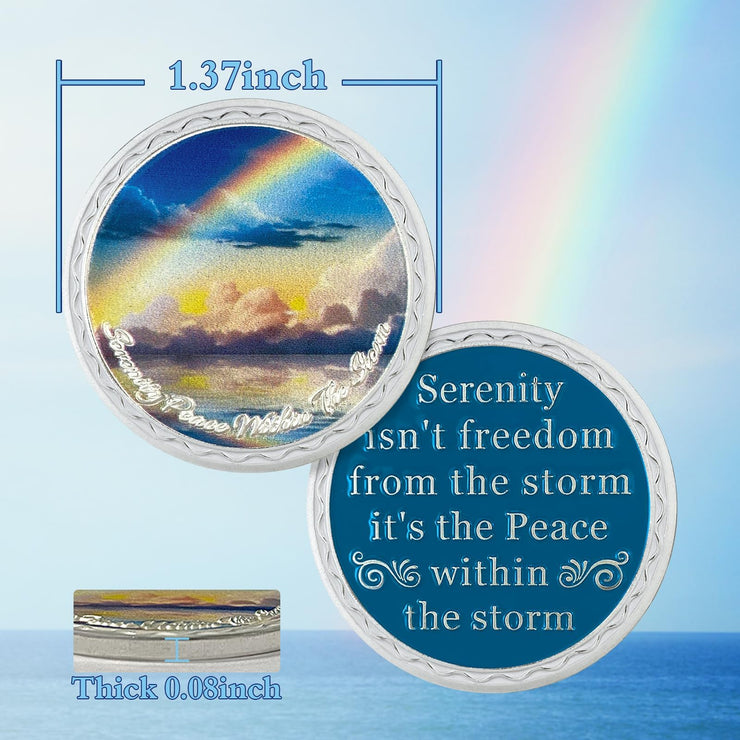 Rainbow Ocean Sobriety Coin with Inspirational Quote
