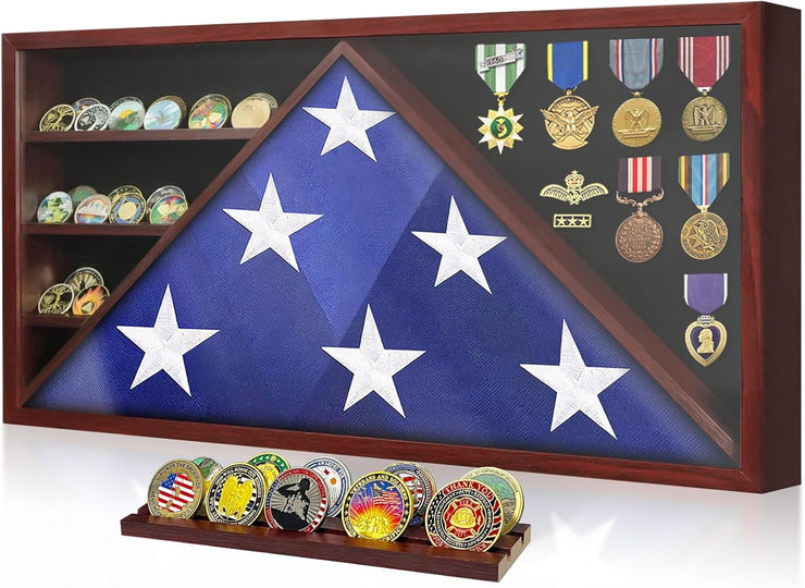 Military Burial Flag Box with HD Tempered Glass and Removable Dividers