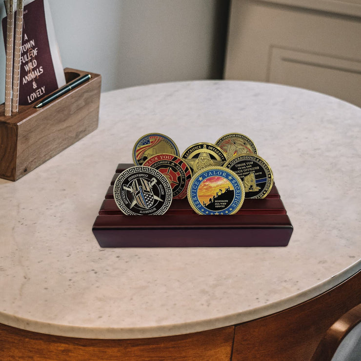 4 Row Solid Wood Small Coins Display Holder Holds 10-12 Coins