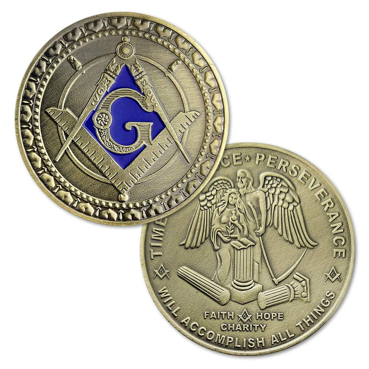 Masonic Square & Compass Freemasonry Angel Master Mason Blue Lodge Challenge Coin