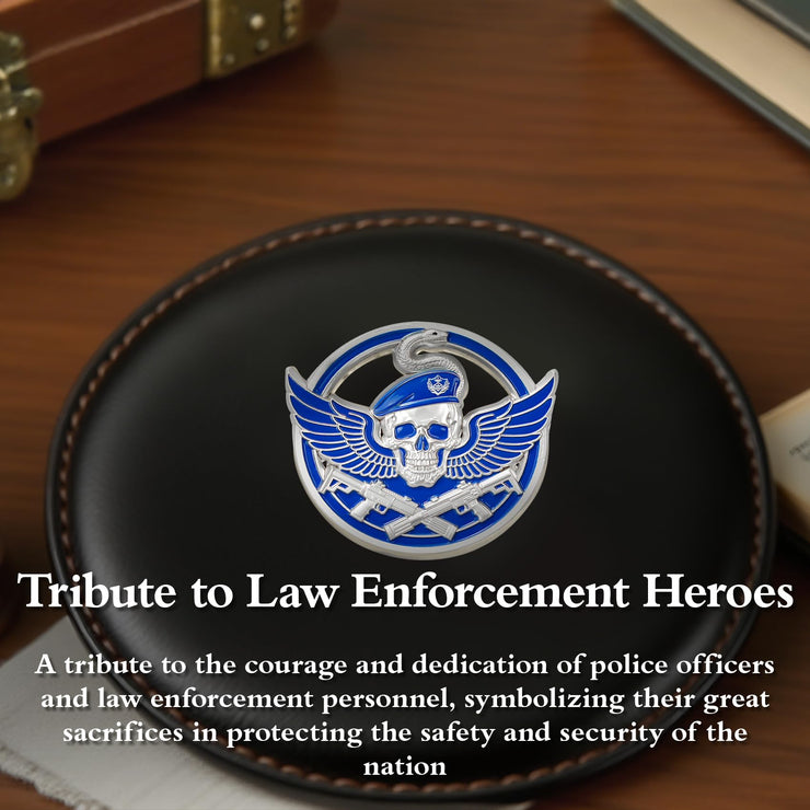 Wings of Vigilance Thin Blue Line Skull Police Challenge Coin