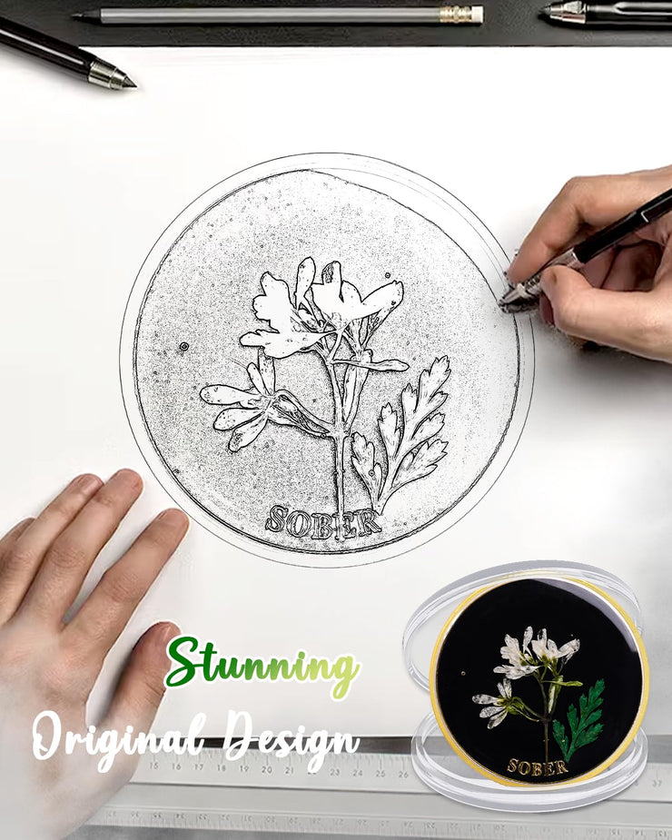 Real Dried Pressed Flowers Handmade Snowdrop Resin Sobriety Coin