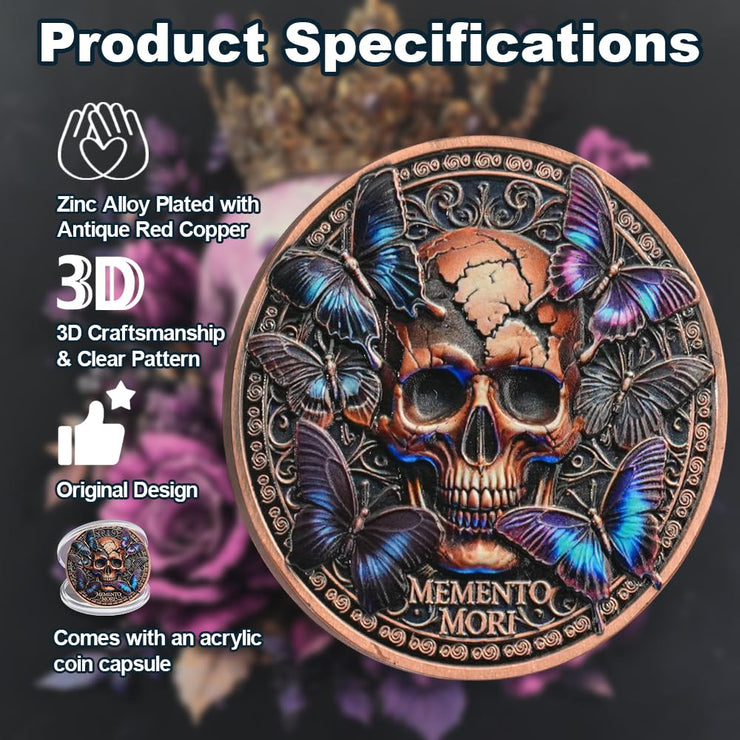 Tempus Fugit Inspirational Stoicism Memento Mori Coin Skull Challenge Coins