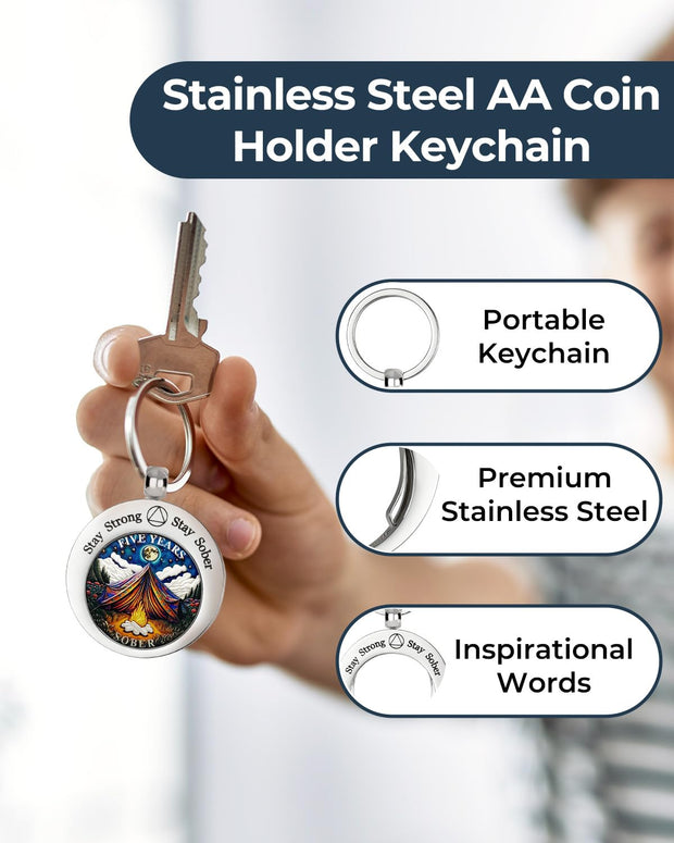 Stay Strong Stay Sober Stainless Coin Holder Keychain
