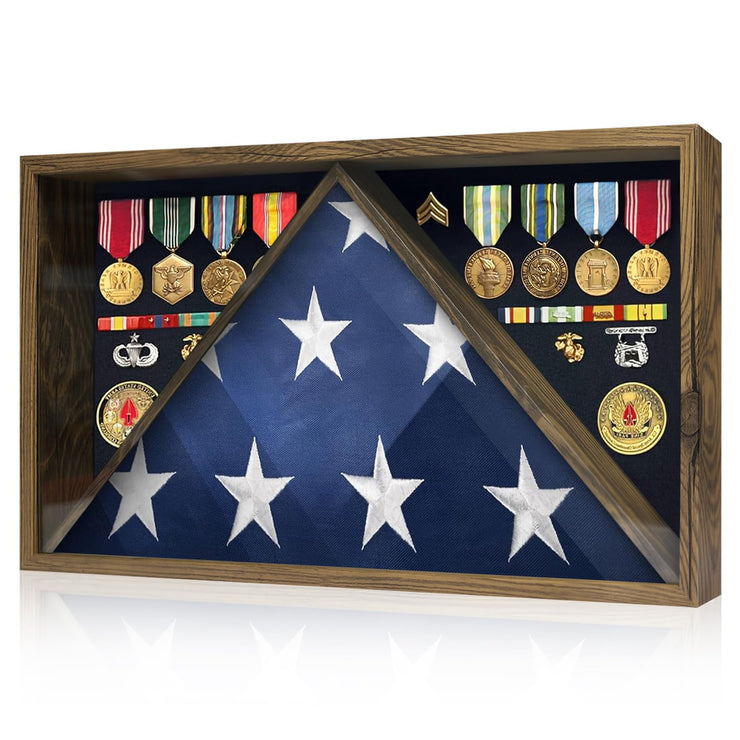 Military Burial Flag Box with HD Tempered Glass and Removable Dividers