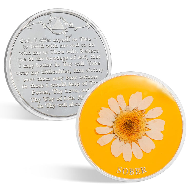 Real Dried Pressed Flowers Handmade Daisy Resin Sobriety Coin