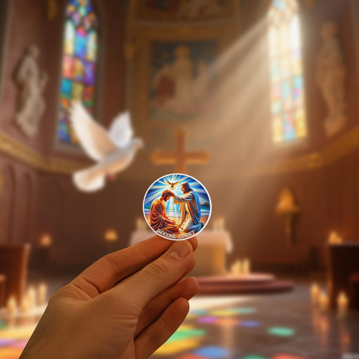 Divine Light Religious Coin Jesus Blessing Faithful with Dove & Light Symbo