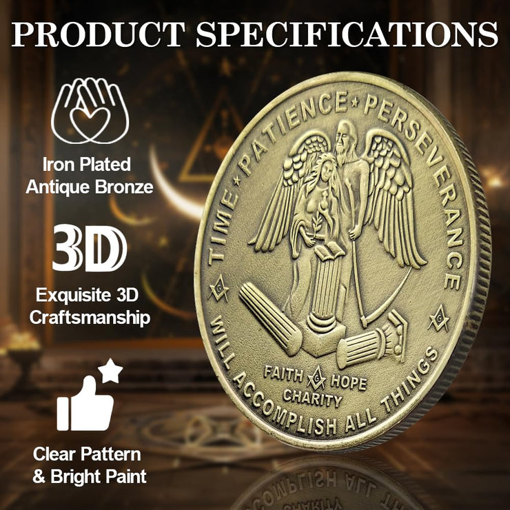 Freemason Symbol with Square & Compass Masonic Challenge Coin