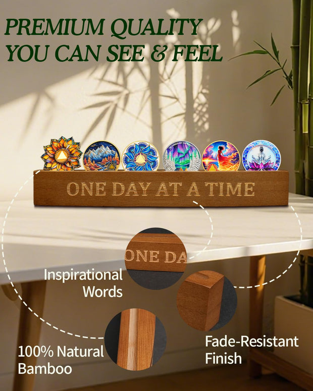 Bamboo Sobriety Coin Holder Display