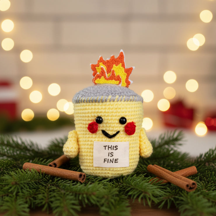 Cute This is Fine Positive Crochet Emotional Support Dumpster Fire Plush Knitted Toys
