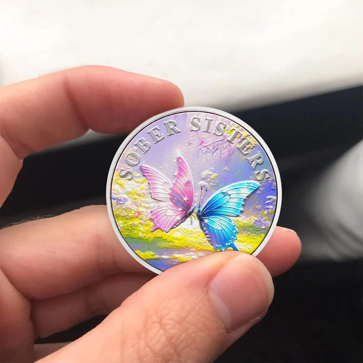 Inspirational Butterfly Recovery Token with Serenity Prayer Sobriety Coin